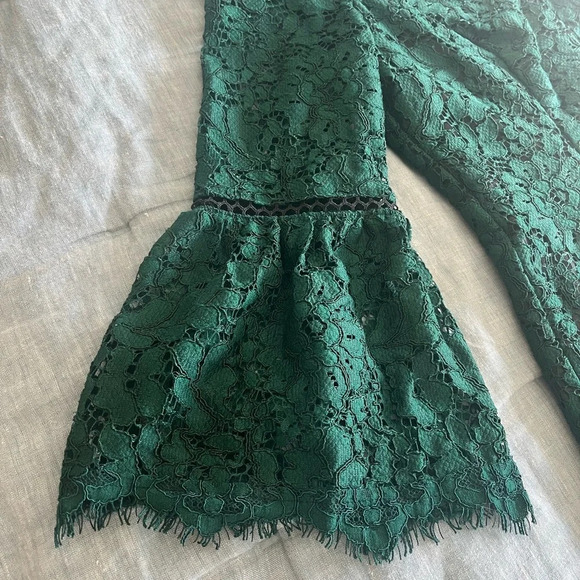Eliza J Emerald Green Lace Mini Dress 3/4 Bell Sleeve Fit and Flare Size XS - Picture 10 of 12
